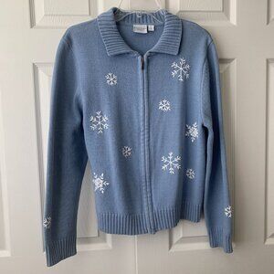 Snowflake Zipper Sweater - Sky Blue with White Snowflakes